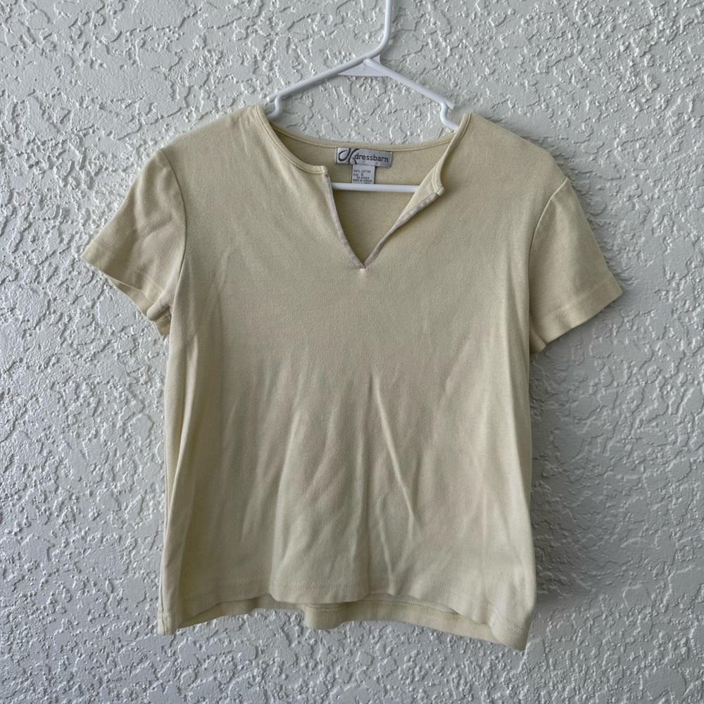 light yellow, V-neck T-shirt
